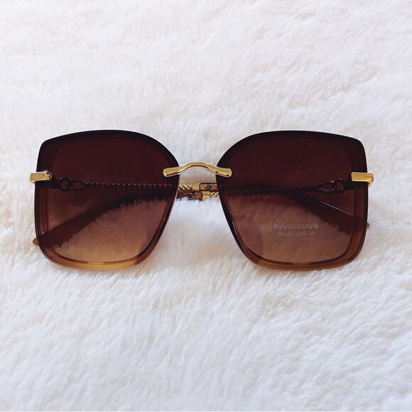 Gia Clear Brown Elegant Chain Link Oversized Sunglasses - Picture 1 of 10